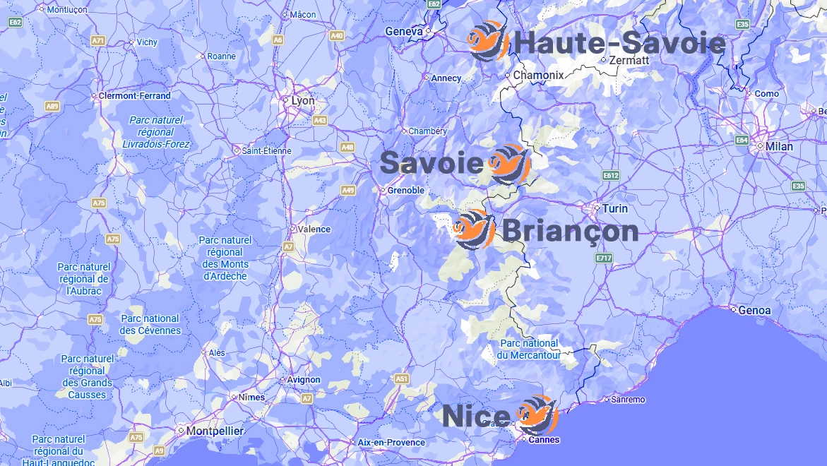 Mapa de sedes de los Alpes franceses 2030